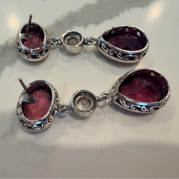 BRIGHTON Swarovski Crystal Teardrop Earrings - Dusty Pink, Clear, Purple GUC - Picture 5 of 13